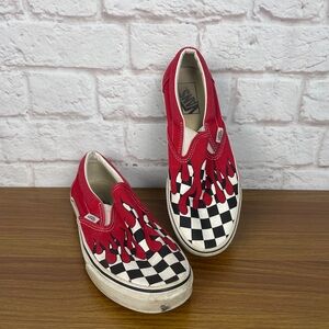 Vans Checker Flame Red Drip Checkered Classic Slip On Sneakers Size 8.5